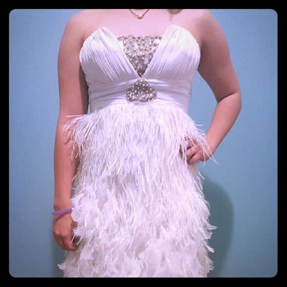 White Mac Duggal prom pageant formal dress