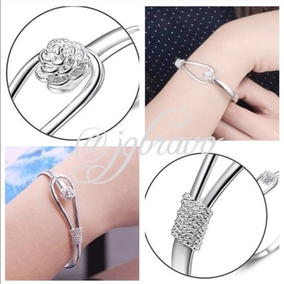 Sterling Silver "925" Rose Bud" Cuff Bracelet. - Picture 2 of 4