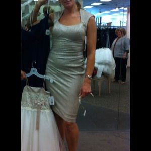 David's Bridal Gold Metallic Exscape Dress