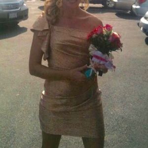 Arden B Peach/Gold One Shoulder Dress