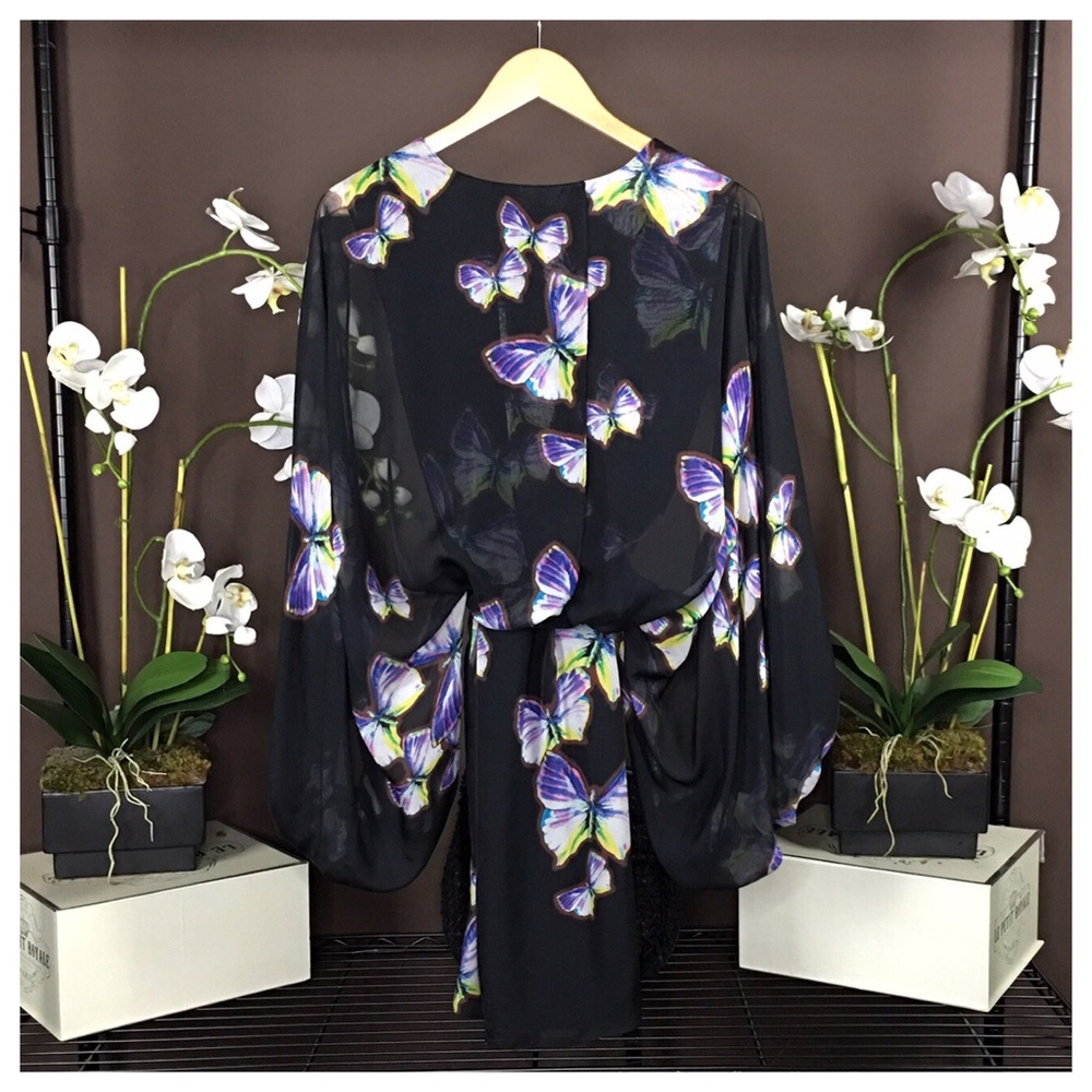 ERIN FETHERSTON CAPE SLEEVE BUTTERFLY SILK DRESS - Picture 3 of 8