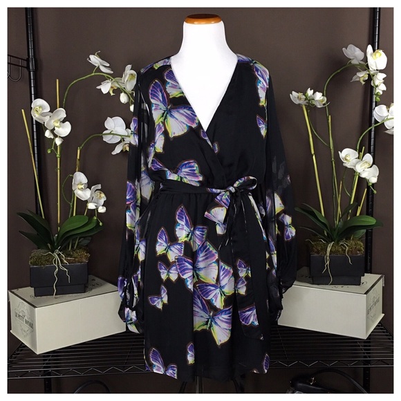 ERIN FETHERSTON CAPE SLEEVE BUTTERFLY SILK DRESS - Picture 8 of 8