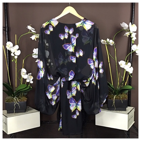 ERIN FETHERSTON CAPE SLEEVE BUTTERFLY SILK DRESS - Picture 3 of 8