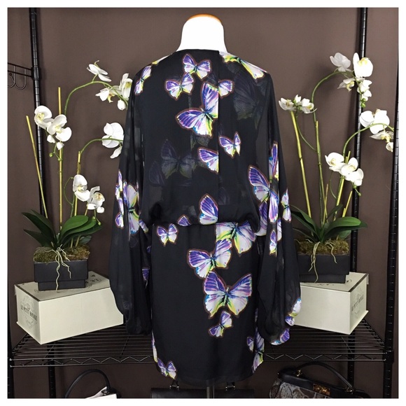 ERIN FETHERSTON CAPE SLEEVE BUTTERFLY SILK DRESS - Picture 2 of 8