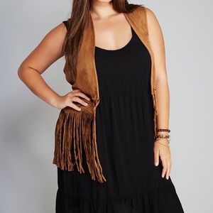 Faux suede fringe vest