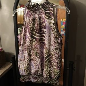 High neck sleeveless animal print top