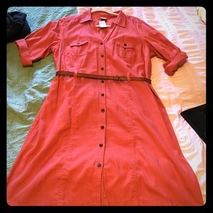 NWT. Brunt orange shirt dress.