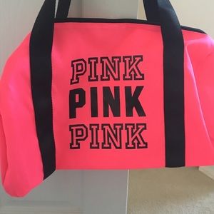 Pink duffel bag