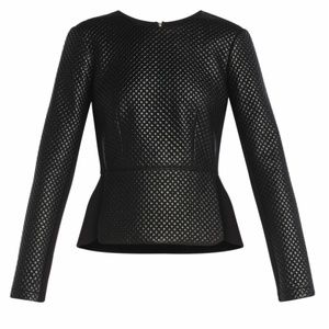 BCBGMAXAXRIA "Marlee" Faux Leather Peplum Top