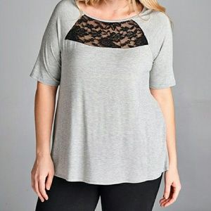 NEW Heather Grey Lace Jersey Top - Plus Size