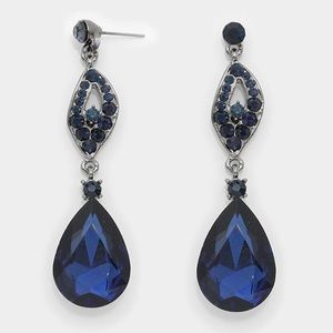 Blue Crystal Rhinestone Teardrop Evening Earrings