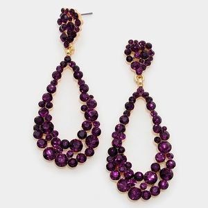 Teardrop Cut Out Rhinestone Evening Earrings