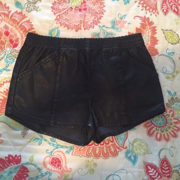 Black faux leather shorts