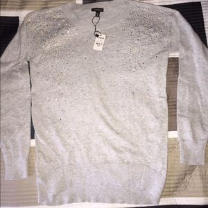 Express 3/4 Sleeve Gray Sweater Rhinestones