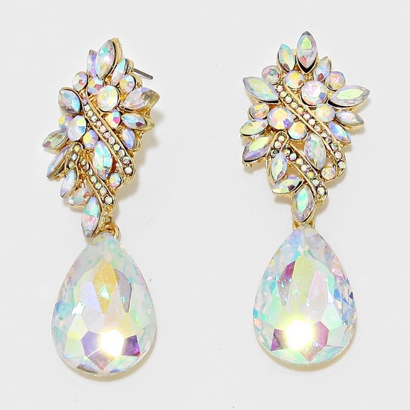 Petal Accented Teardrop Rhinestone Evening Earring