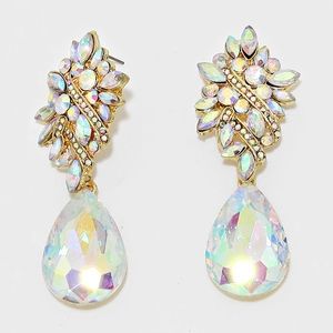 Petal Accented Teardrop Rhinestone Evening Earring