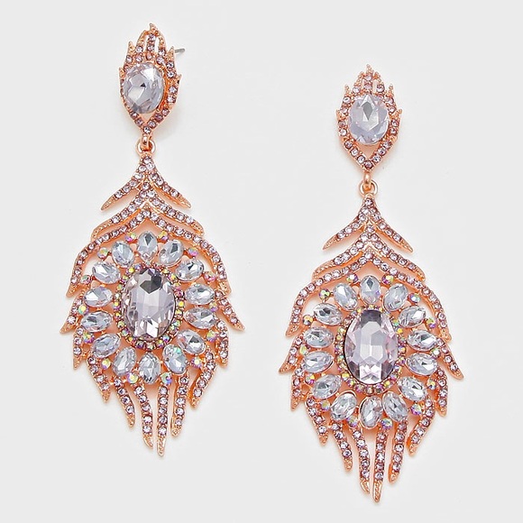 Oval Crystal Rhinestone Flame Evening Earrings