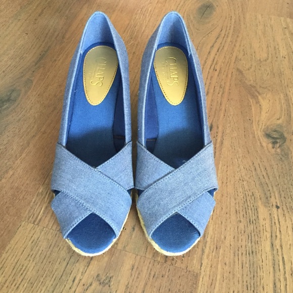Chaps, denim wedges