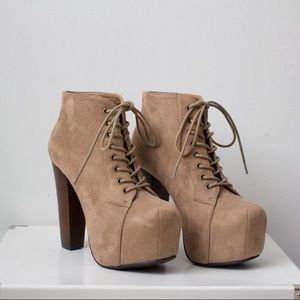 High Heel Lace Up Booties - Tan/Brown