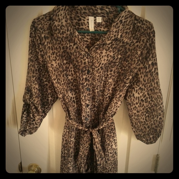 Leopard print shirt dress
