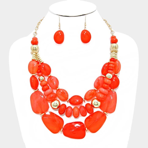Orange Multi-strand pebble necklace