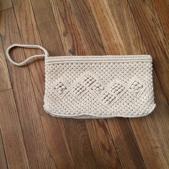 Hippy boho macrame clutch wristlet purse.