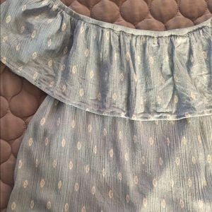 Blue white peasant off shoulder ruffle top small