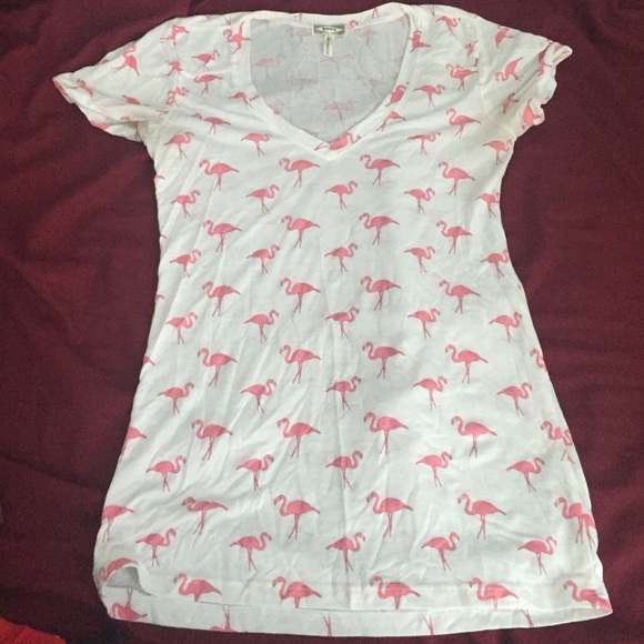 White with flamingo v-neck