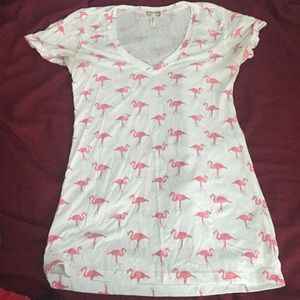 White with flamingo v-neck