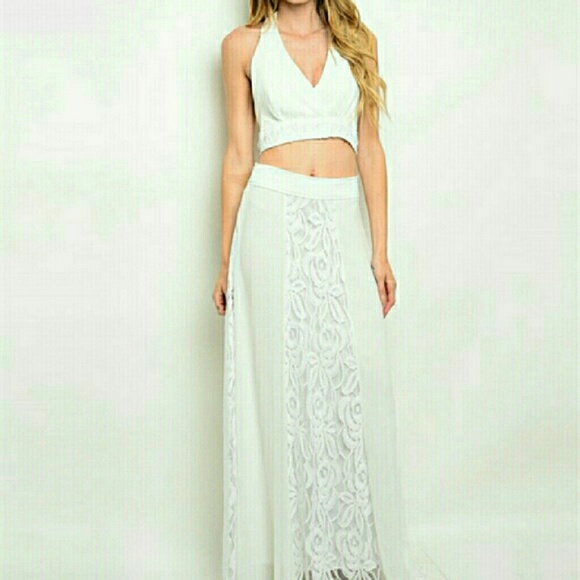 Two piece white maxi dress