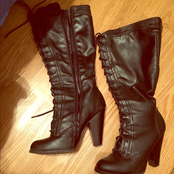 Black lace up heels with zipper