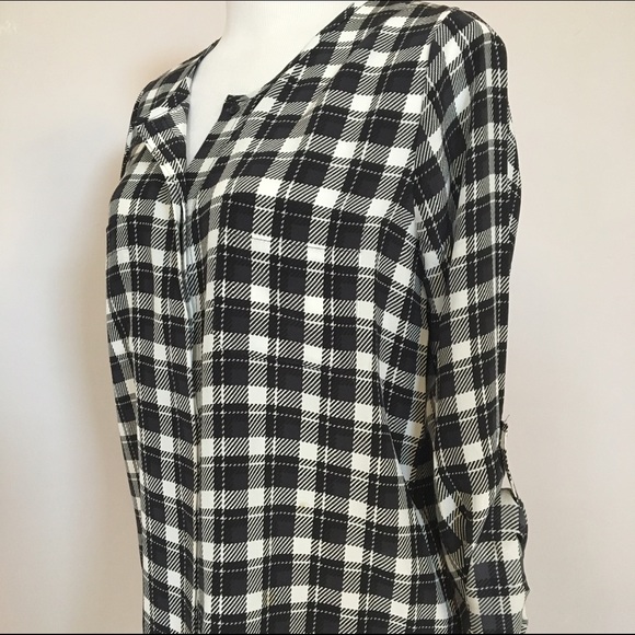 Joie black and white checkered silk button up