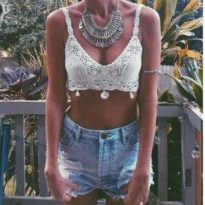 White knit/crochet bralet top