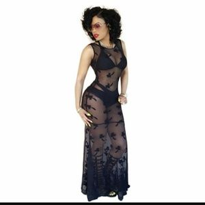 Black embroidered bathing suit cover up