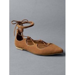 GAP Lace Up Ballet Flats Suede Camel