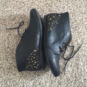 Edgy black pleather ankle booties