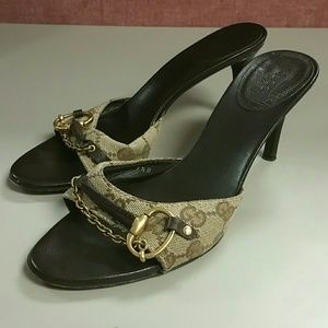 Gucci Brown GG Logo Heel Sandals Size 7.5
