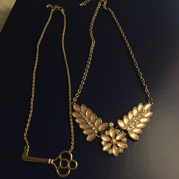 Key necklace and pink stone necklace