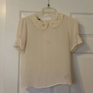 Chiffon blouse with gemed Peter pan collar