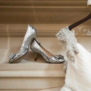 Kate Spade silver glitter pump with bow