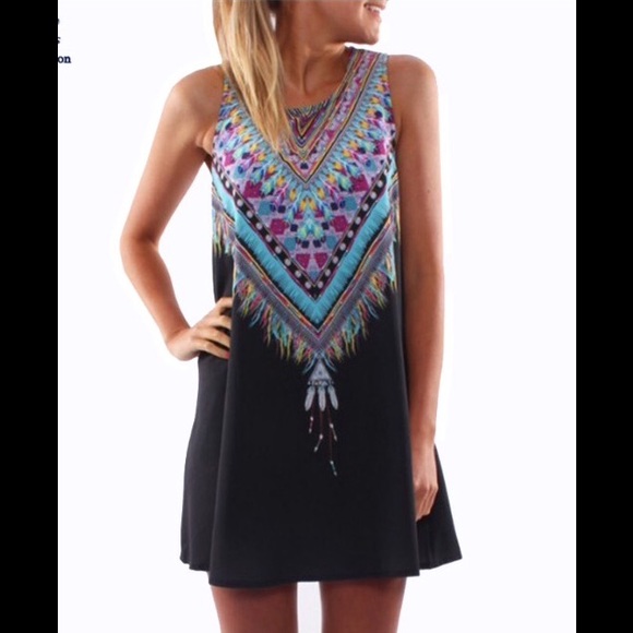 Boho print shift dress