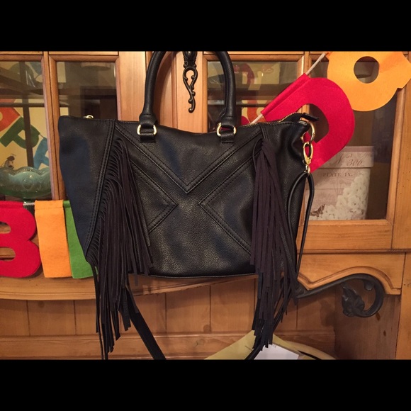 Steve Madden black fringe handbag