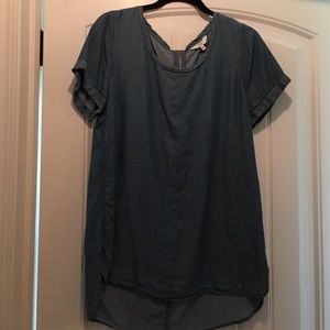 Boutique Chambray blouse. Gold zip in back.