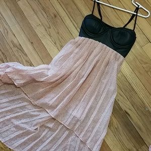 Leather and chiffon high low dress