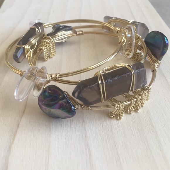 Jewelry - Gold Wire Wrap Stone Bracelet Three Piece Set
