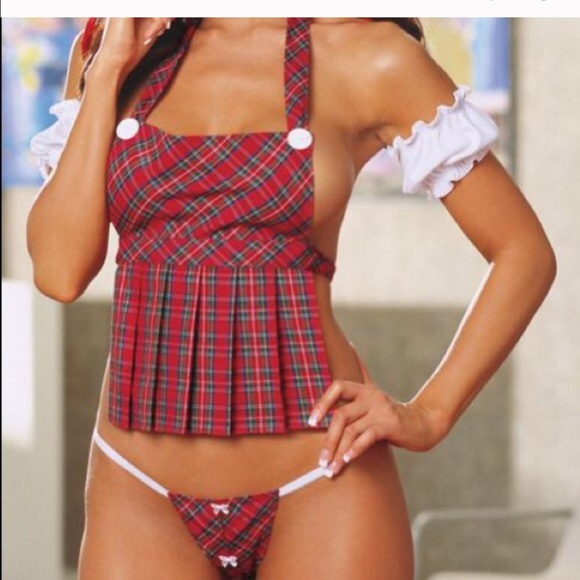 New Cute School Girl Lingerie Set. Plaid-White.