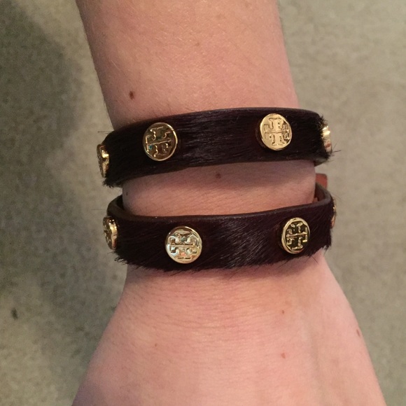 Tory Burch double-wrap logo stud bracelet