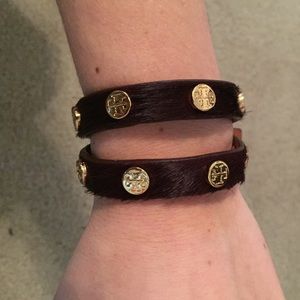 Tory Burch double-wrap logo stud bracelet