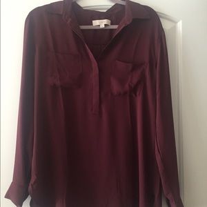 Loft tunic length burgundy collared shirt. Medium