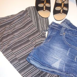 Black and white sriped crop top.